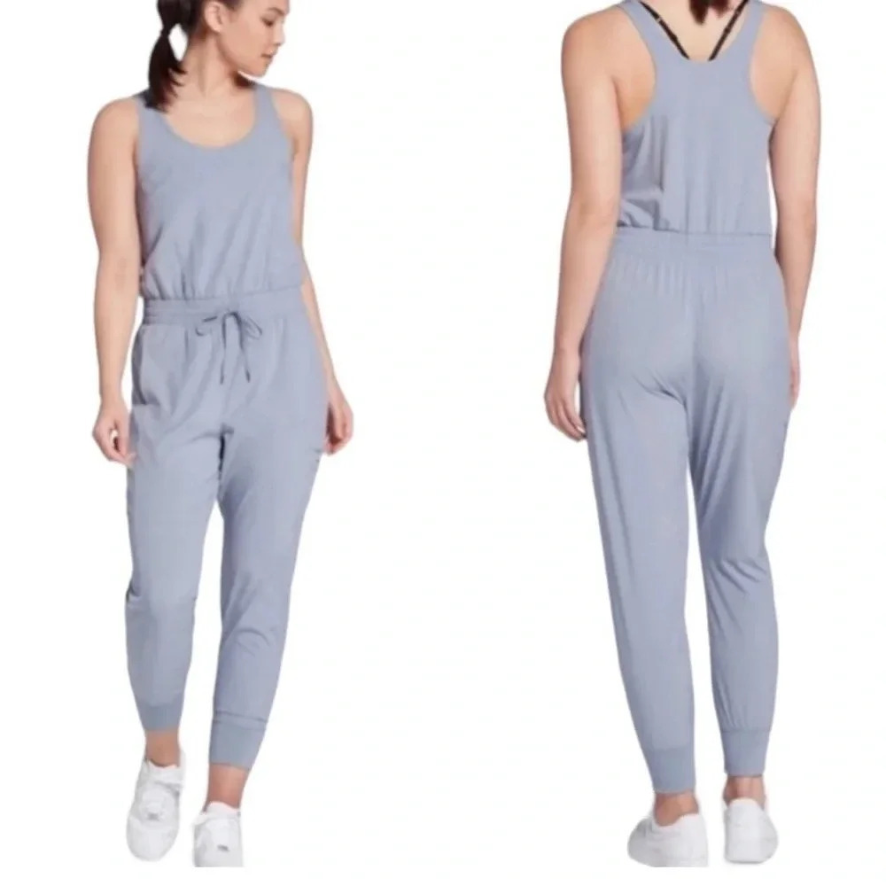 Calia by Carrie Underwood Blue Gray Pearl Cargo jogger Jumpsuit size Large